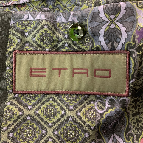 ETRO Size 44 Black Grey Paisley Wool Blend Single breasted Sport Coat