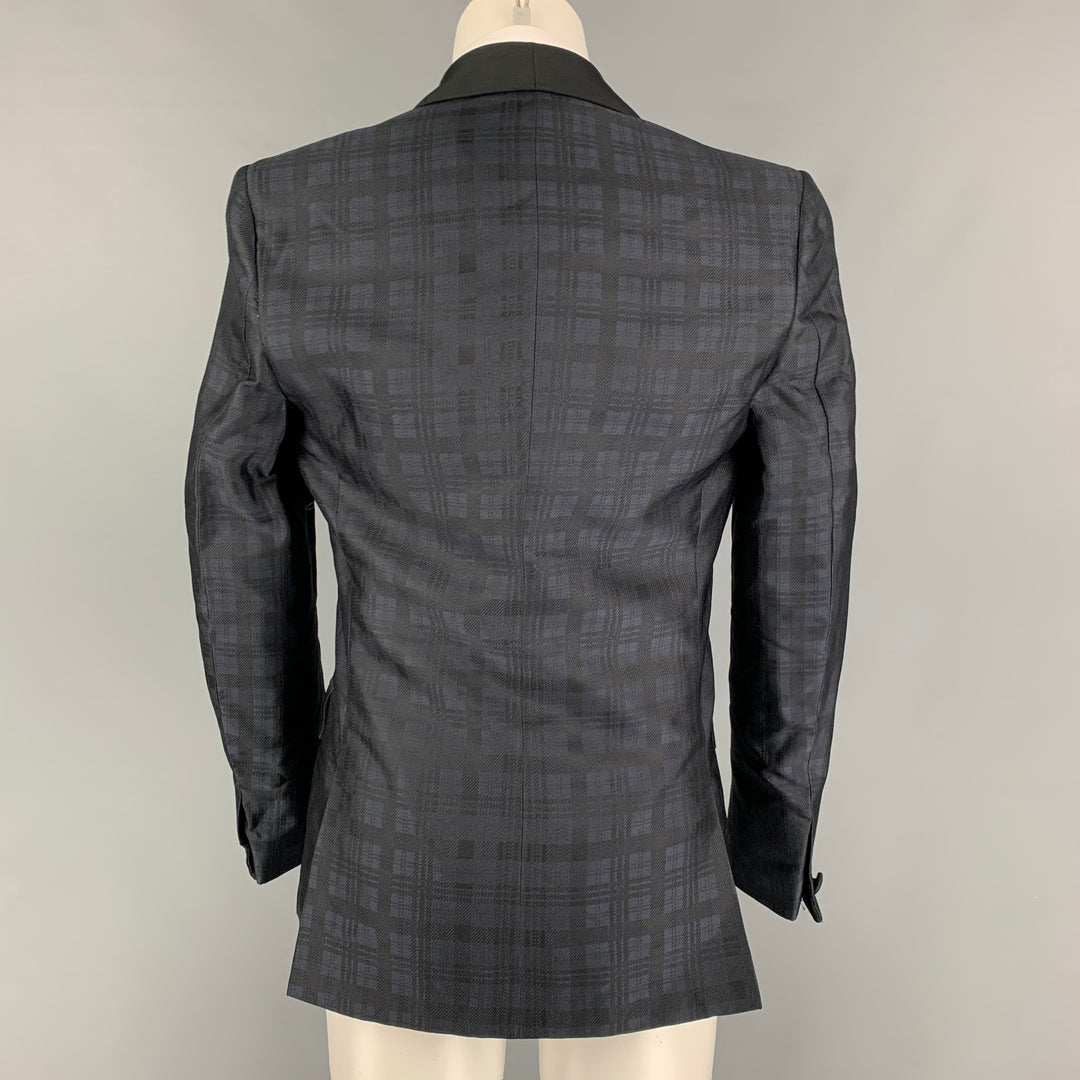BAND OF OUTSIDERS Size 34 Black Navy Plaid Silk Shawl Collar Sport Coat