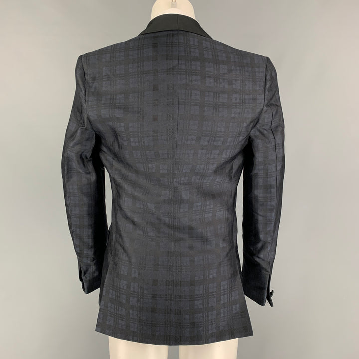 BAND OF OUTSIDERS Taille 34 Manteau de sport à col châle en soie à carreaux bleu marine noir