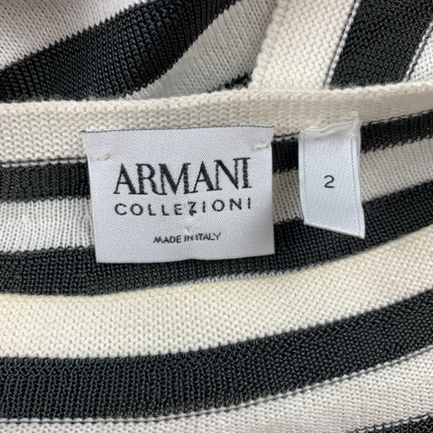 ARMANI COLLEZIONI Taille 2 Pull à col bateau à rayures noires et blanches