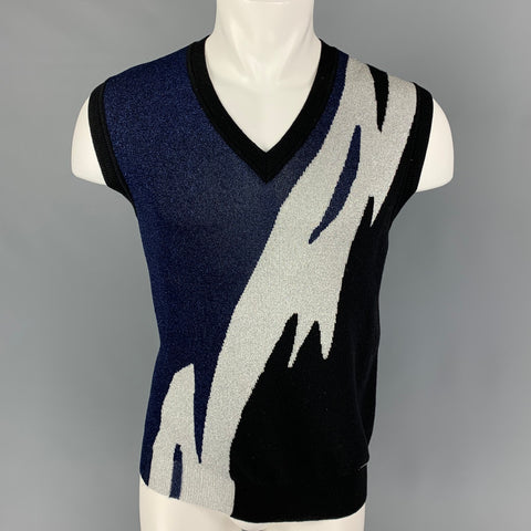 DSQUARED2 Talla M Chaleco de mezcla de lana metalizado negro azul marino plateado