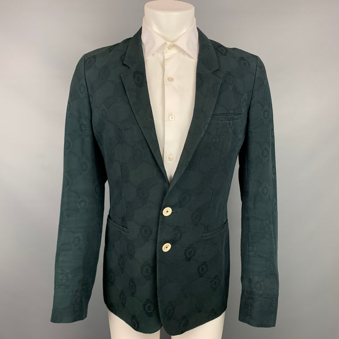 ANN DEMEULEMEESTER Size S Black Jacquard Cotton Notch Lapel Sport Coat