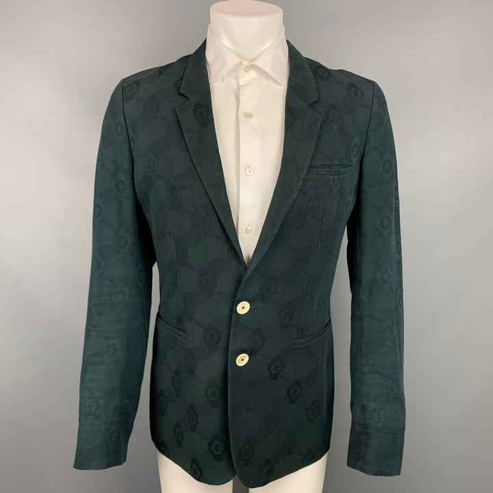 ANN DEMEULEMEESTER Size S Black Jacquard Cotton Notch Lapel Sport Coat