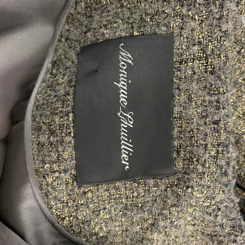 MONIQUE LHUILLIER Size 10 Grey & Gold Acrylic Blend Tweed Coat