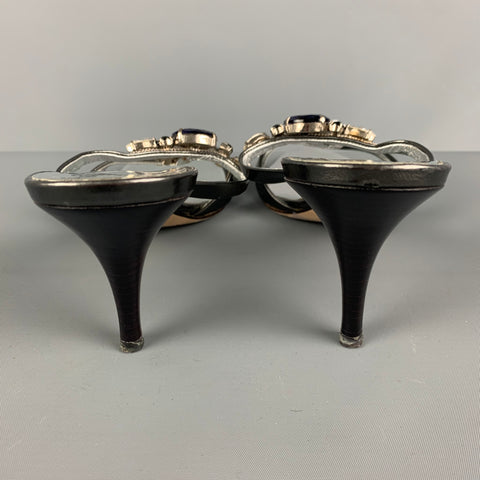 GIUSEPPE ZANOTTI Talla 8.5 Sandalias de tiras de charol con diamantes de imitación plateados