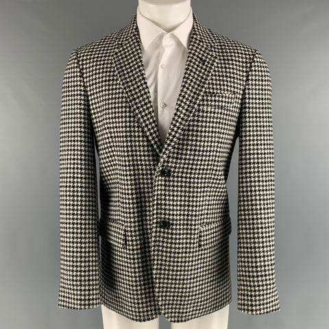 MARC JACOBS Size 38 Black White Houndstooth Wool Notch Lapel Sport Coat