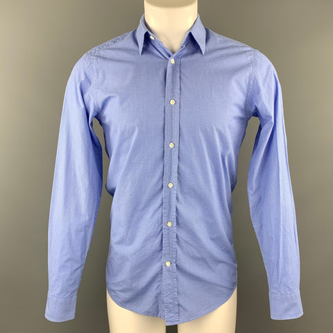 RALPH LAUREN Black Label Size S Blue Window Pane Cotton Button Up Long Sleeve Shirt