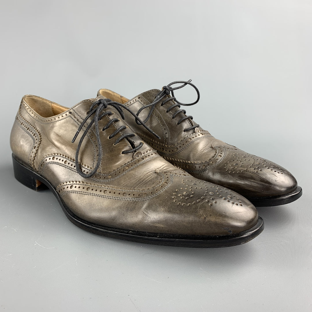OLIVER SPENCER Zapatos con cordones y punta de ala de cuero antiguo color topo Talla 11