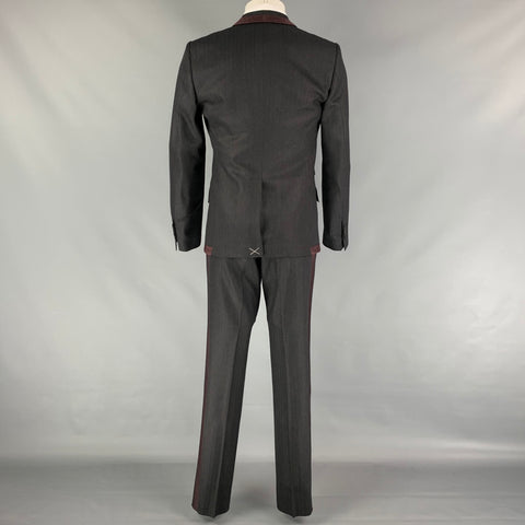 DOLCE & GABBANA Size 38 Grey Burgundy Polka Dot Virgin Wool 3 Piece Suit