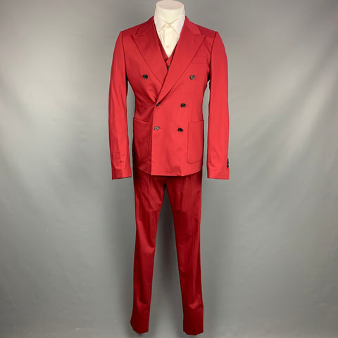 DOLCE & GABBANA Size 40 Regular Red Wool / Silk Double Breasted 3 Piece Suit
