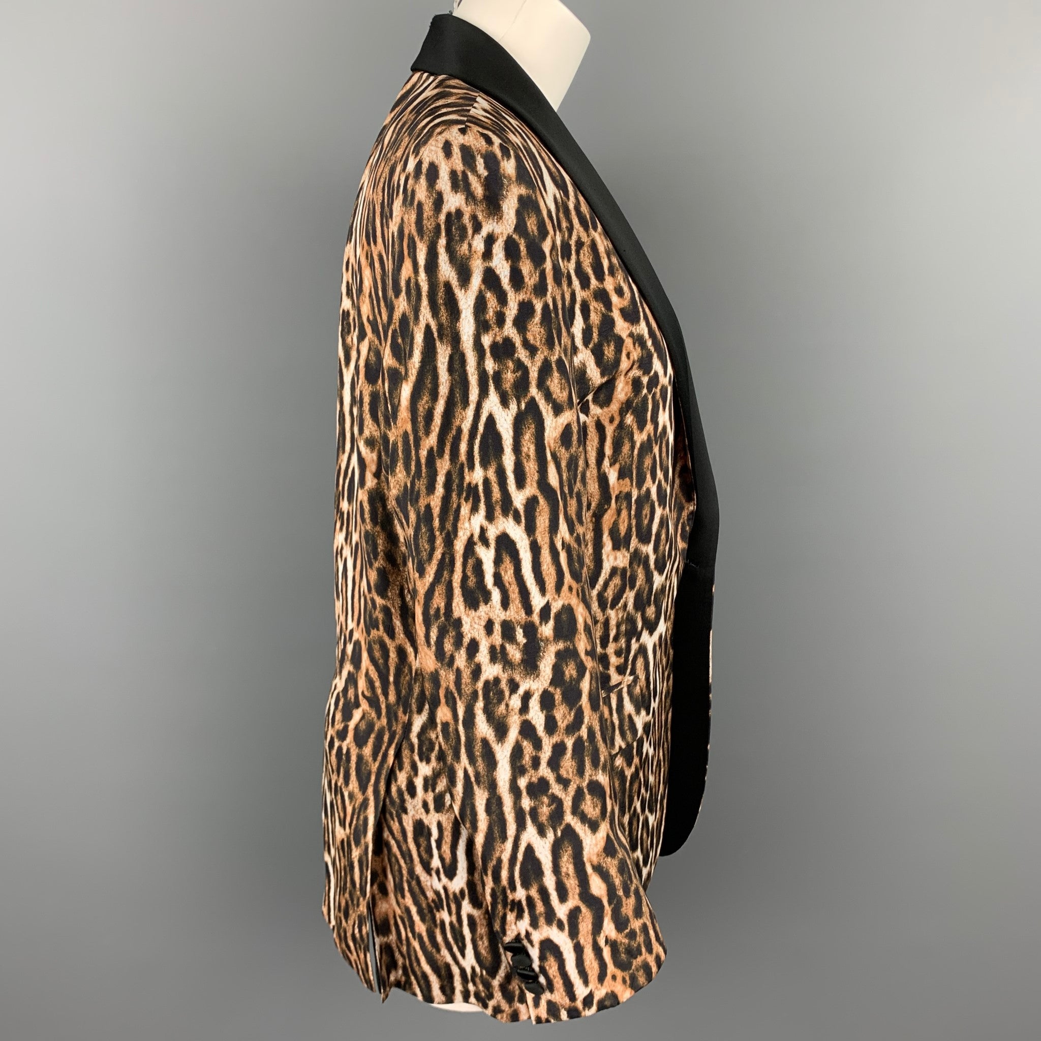 R13 Size L Tan Black Leopard Print Viscose Jacket Blazer Sui Generis Designer Consignment