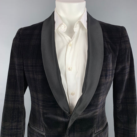 PORTS 1961 Size 38 Regular Black & Grey Plaid Velvet Shawl Collar Sport Coat