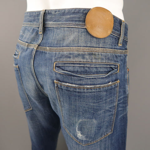 RAF by RAF SIMONS Size 34 Indigo Distressed Denim Button Fly Jeans