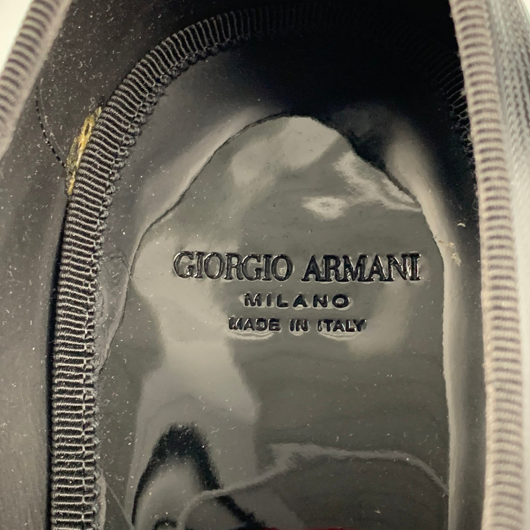 GIORGIO ARMANI Size 10 Black Herringbone Leather Lace Up Shoes