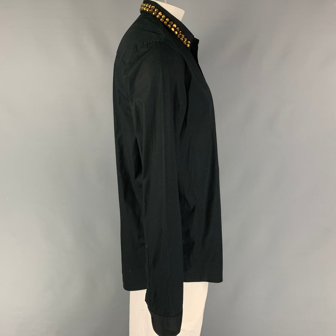 VERSACE COLLECTION Trend Size XL Black Studded Cotton Long Sleeve Shirt