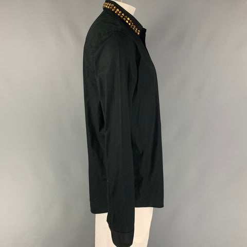 VERSACE COLLECTION Trend Size XL Black Studded Cotton Long Sleeve Shirt