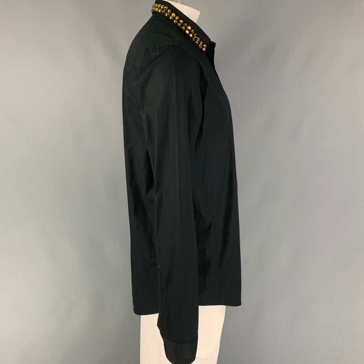 VERSACE COLLECTION Trend Size XL Black Studded Cotton Long Sleeve Shirt