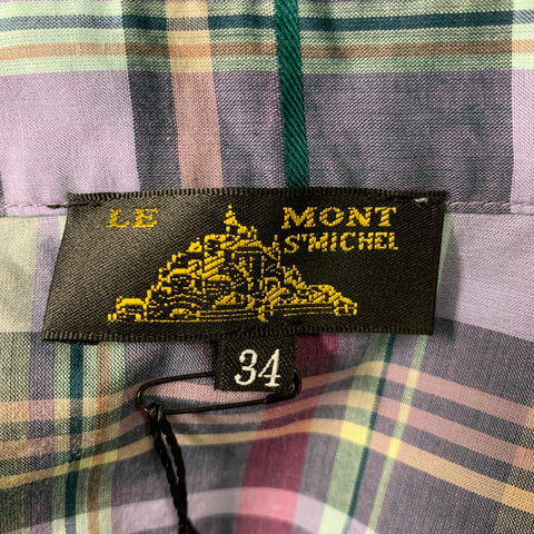 LE MONT ST.MICHEL Size 2 Purple Green Cotton Viscose Madras Casual Top