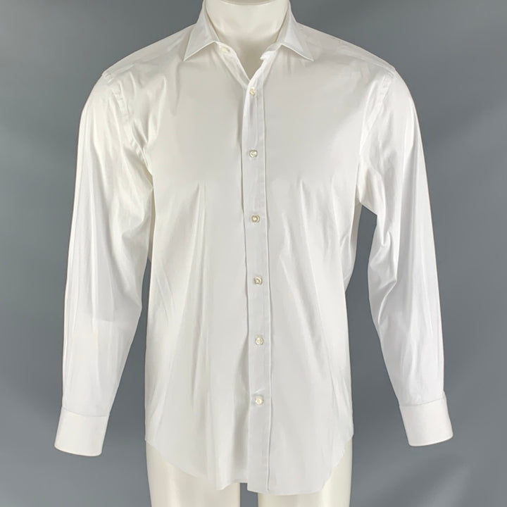 RALPH LAUREN PURPLE LABEL Size M White Solid Cotton Blend Button Up Long Sleeve Shirt