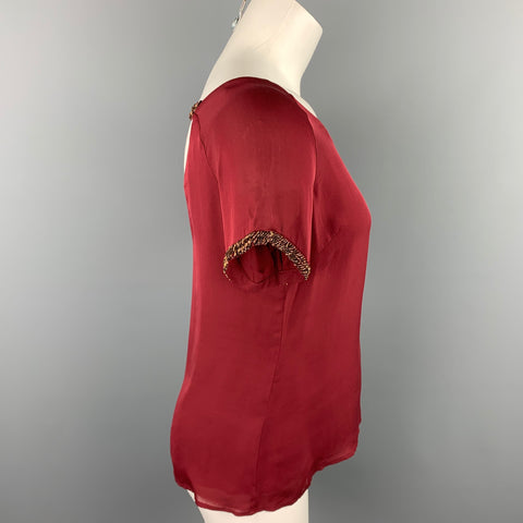 REBECCA MINKOFF Taille 4 Blouse en soie perlée bordeaux