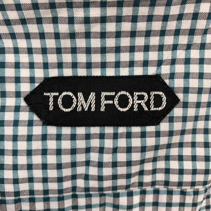 TOM FORD Size M White & Green Checkered Cotton Button Up Long Sleeve Shirt