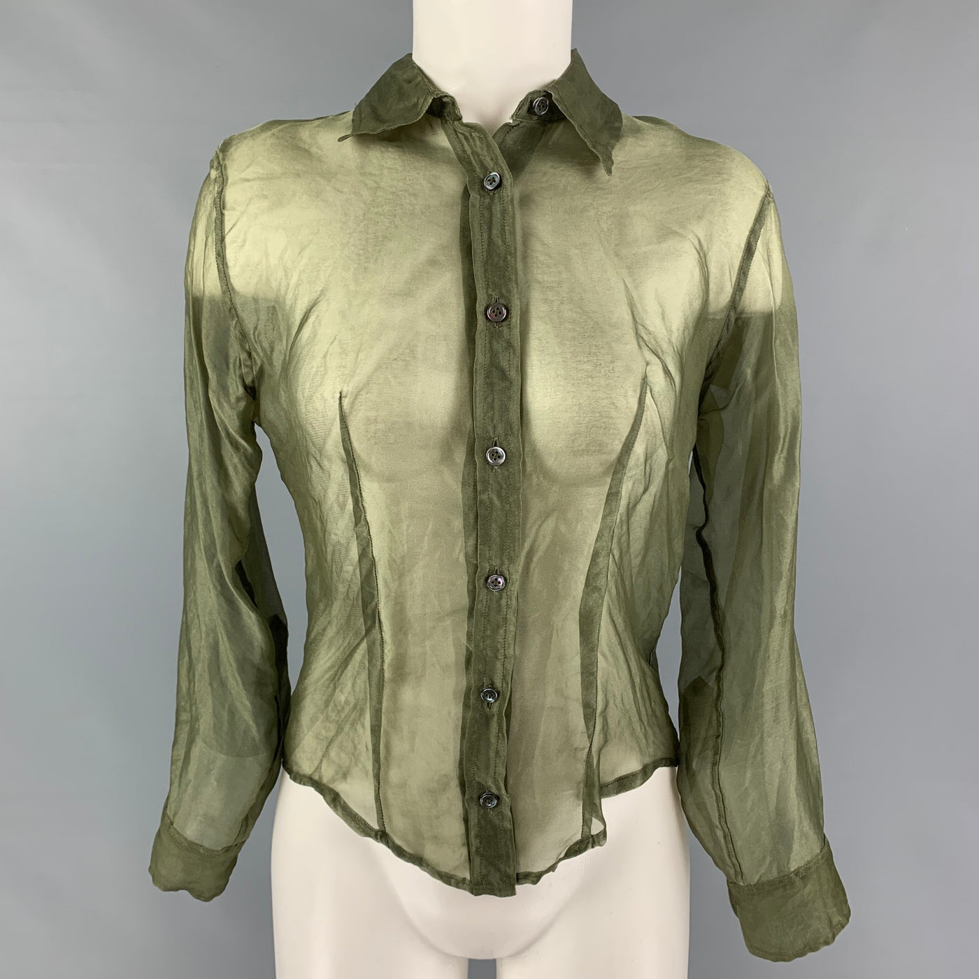 PAUL HARNDEN Size M Olive Silk Long Sleeve Blouse