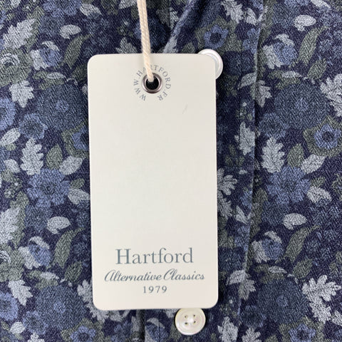 HARTFORD Size L Navy & Grey Floral Cotton Button Up Long Sleeve Shirt