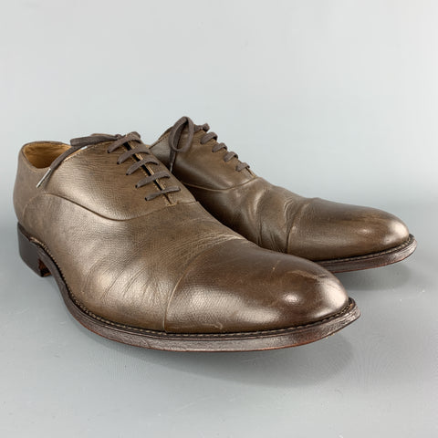 GRENSON Size 10.5 Brown Leather Cap Toe Lace Up