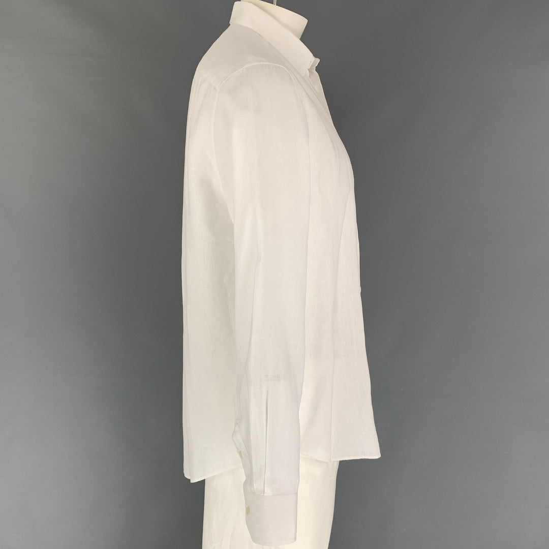 LOUIS VUITTON Size XL White Linen Button Up Long Sleeve Shirt