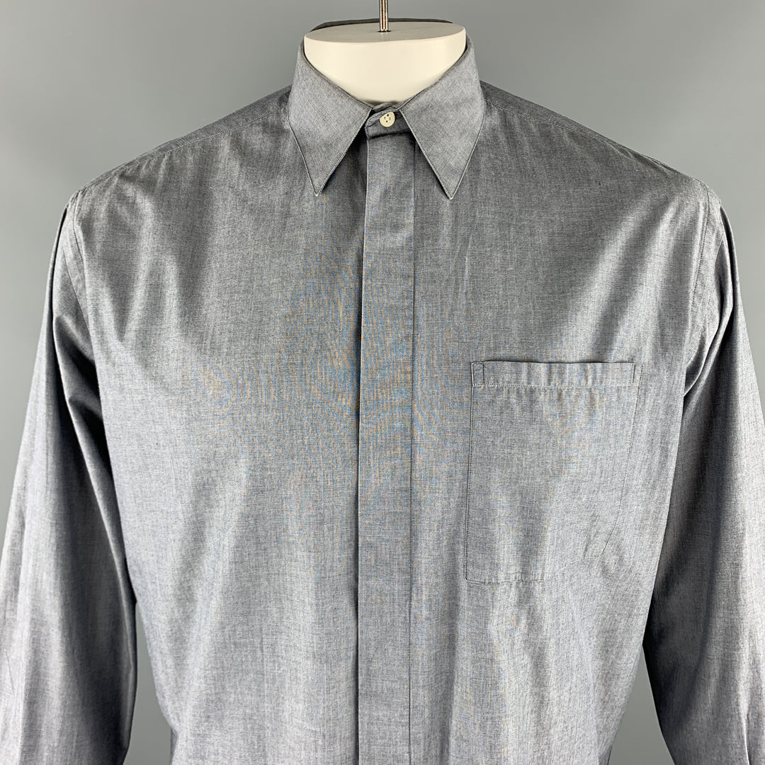 Vintage V2 by VERSACE Size M Gray Cotton Button Up Patch Pocket Long Sleeve Shirt