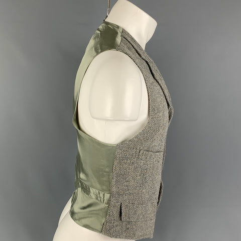 RALPH LAUREN Size L Olive Herringbone Rayon Buttoned Vest
