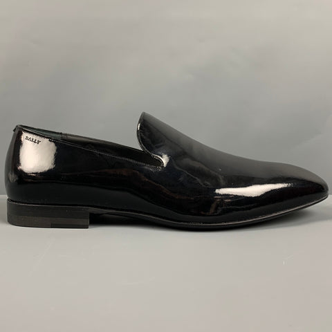 BALLY Size 7.5 Black Patent Leather Slip On Loafers