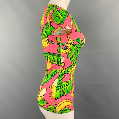 LOVE MOSCHINO Size 4 Pink & Green Banana Leaf Cotton T-Shirt