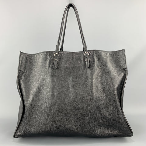 BALENCIAGA Black Textured Leather Large CITY Tote Handbag