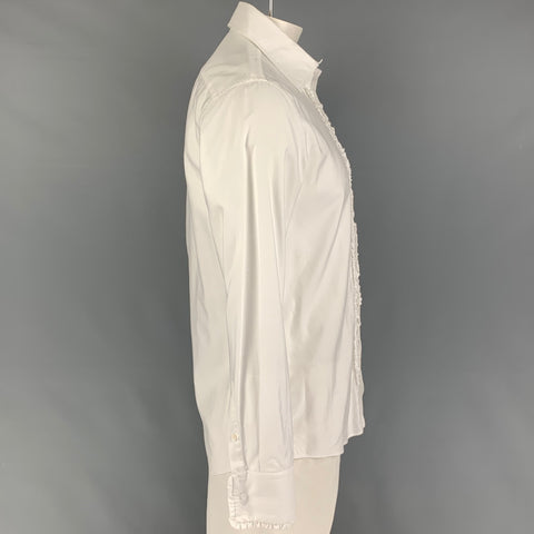 JIL SANDER Talla L Camisa blanca de manga larga con botones de algodón con volantes