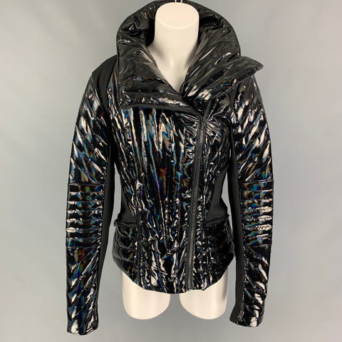 BLANC NOIR Size M Black Polyeurethane Quilted Zip Up Jacket