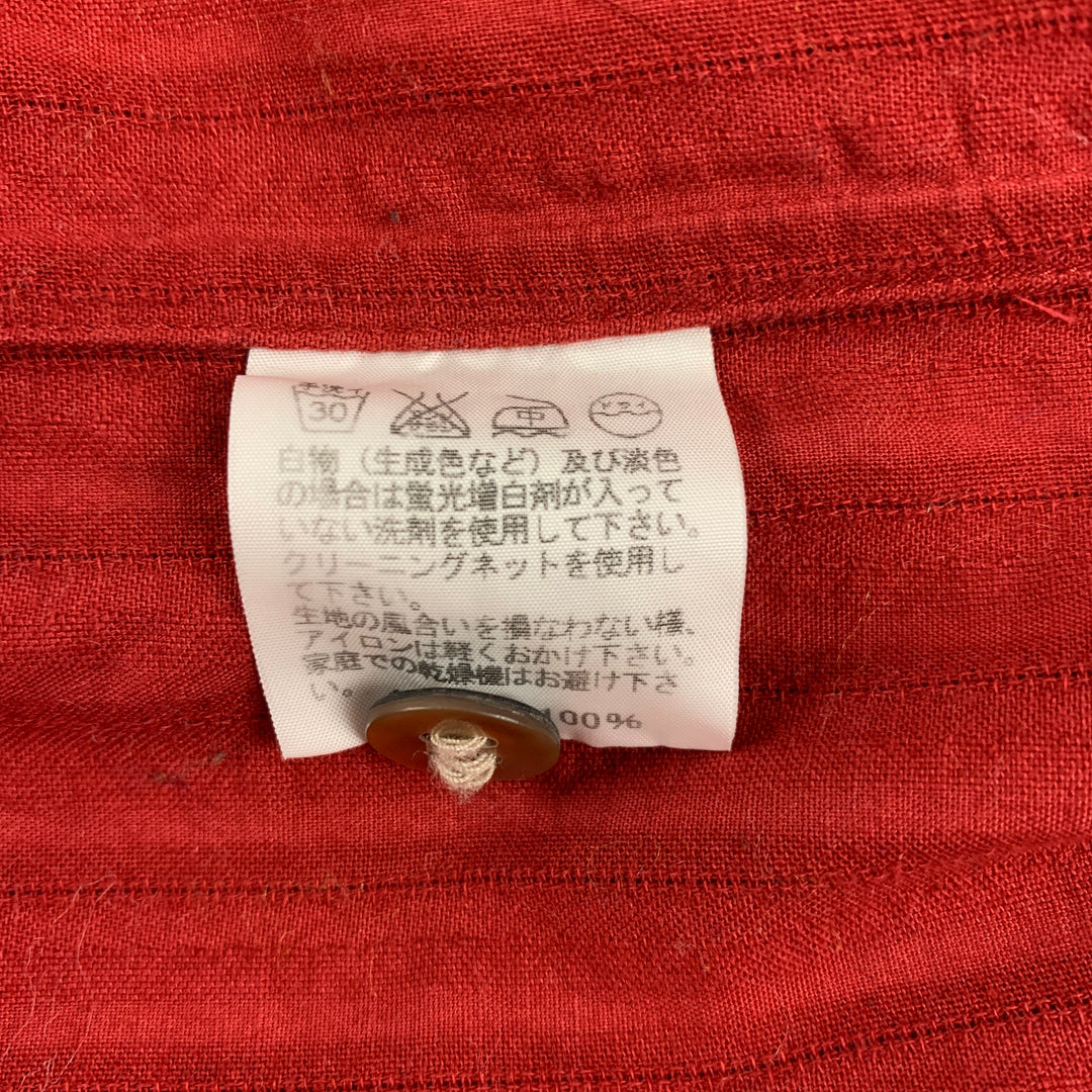 ISSEY MIYAKE Camisa de manga larga con botones de algodón de dos tonos color ladrillo talla L
