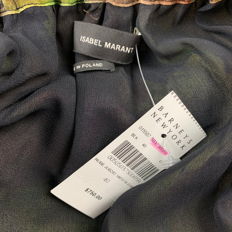 ISABEL MARANT Size 4 Black & Green Chiffon Floral Silk Skirt