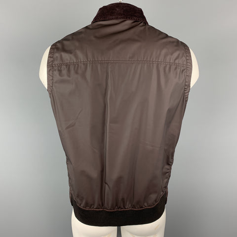 ERMENEGILDO ZEGNA Chest 40 Burgundy Coated Wool & Corduroy Hooded Vest
