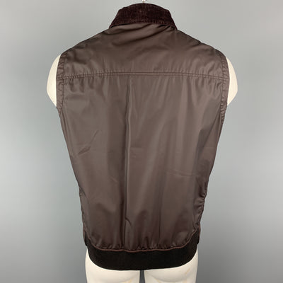 ERMENEGILDO ZEGNA Chest 40 Burgundy Coated Wool & Corduroy Hooded Vest