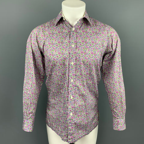 LIBERTY OF LONDON Size M Purple & Green Floral Cotton Long Sleeve Shirt