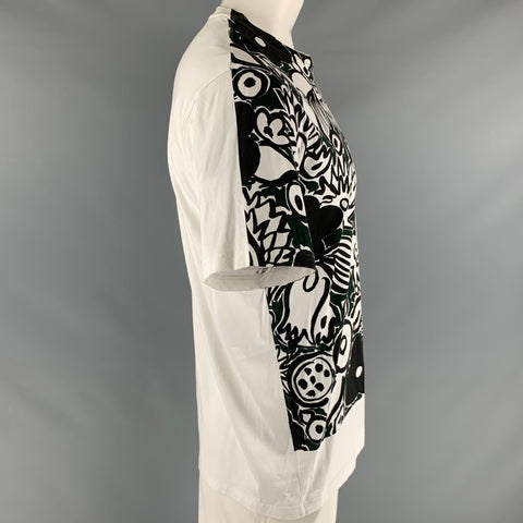 MARNI Size L White Black Graphic Cotton Crew-Neck T-shirt