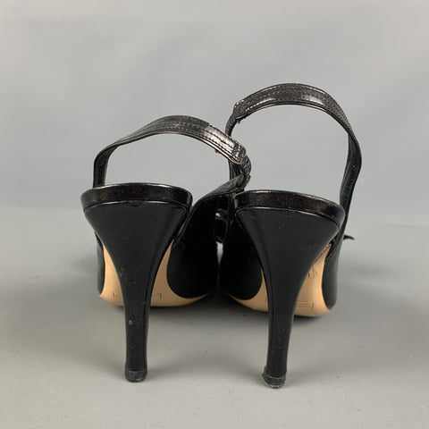 MARC JACOBS Size 6.5 Black Velvet Patent Leather Slingback Pumps