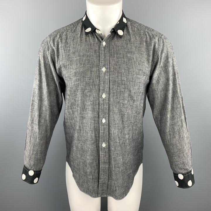 COMME des GARCONS HOMME PLUS Talla XS Camisa de manga larga con ribete de lunares de algodón gris