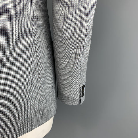PRADA Size 46 Plaid Blue Cotton Blend Notch Lapel Regular Sport Coat