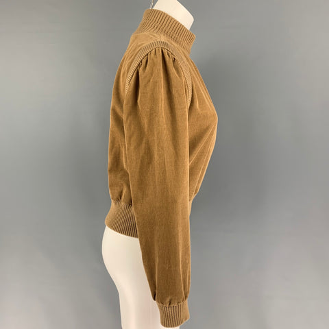 SAINT LAURENT Pull à col roulé côtelé en coton beige taille 2