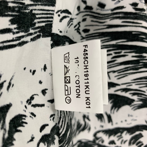 KENZO Size S Black White Print Cotton Nehru Collar Long Sleeve Shirt