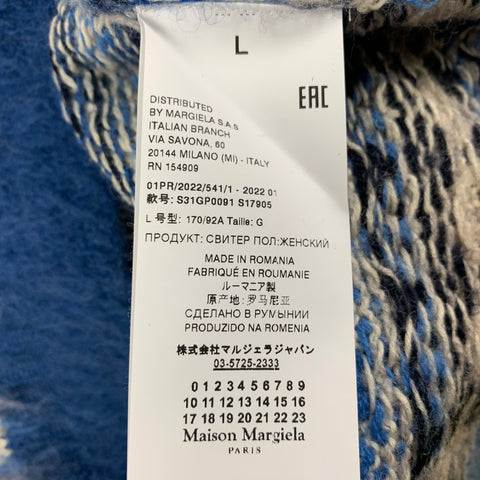 MAISON MARGIELA SS 22 by John Galliano Size L Blue White Wool Cotton Fair Isle Sweater