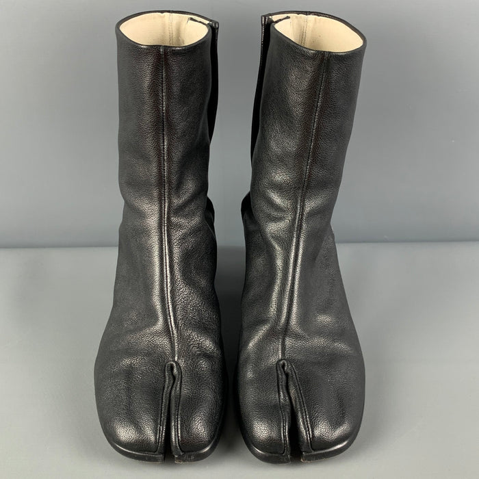 MAISON MARGIELA Size 10 Black Leather Ankle Tabi Boots
