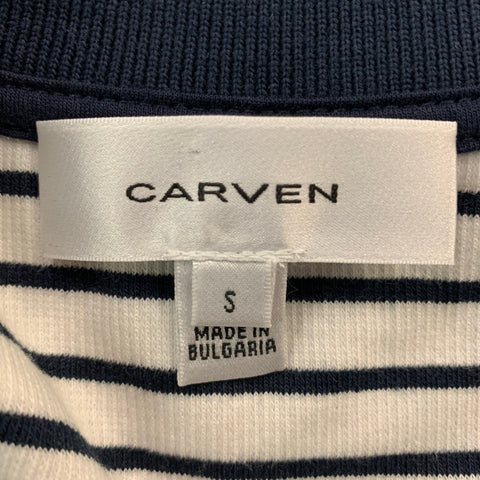CARVEN Size S White Navy Cotton Elastane Stripe Polo Shirt